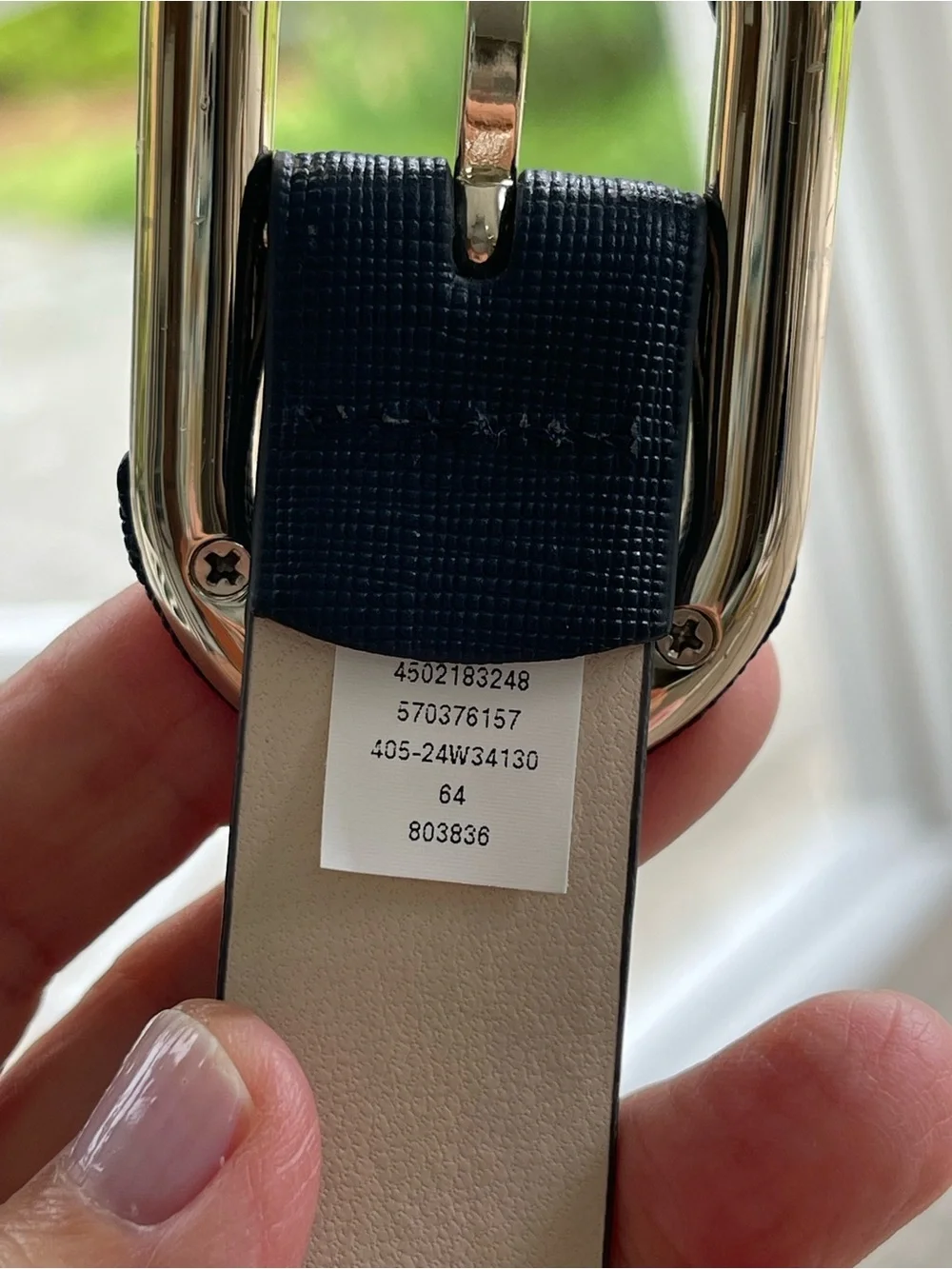 White House Black Market Dark Blue Textured Belt Silver-Tone Buckle Size Large